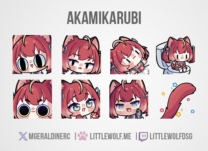 Custom Emotes Commission for Vtuber Akamikarubi
